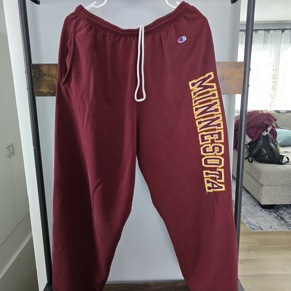 Champion University Of Minnesota Maroon Sweatpants with Yellow Print